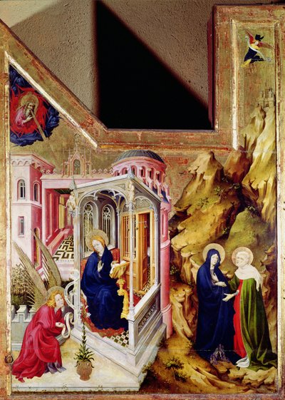 Altarpiece of the Chartreuse de Champmol, left hand side depicting the Annunciation and the Visitation by Melchior Broederlam